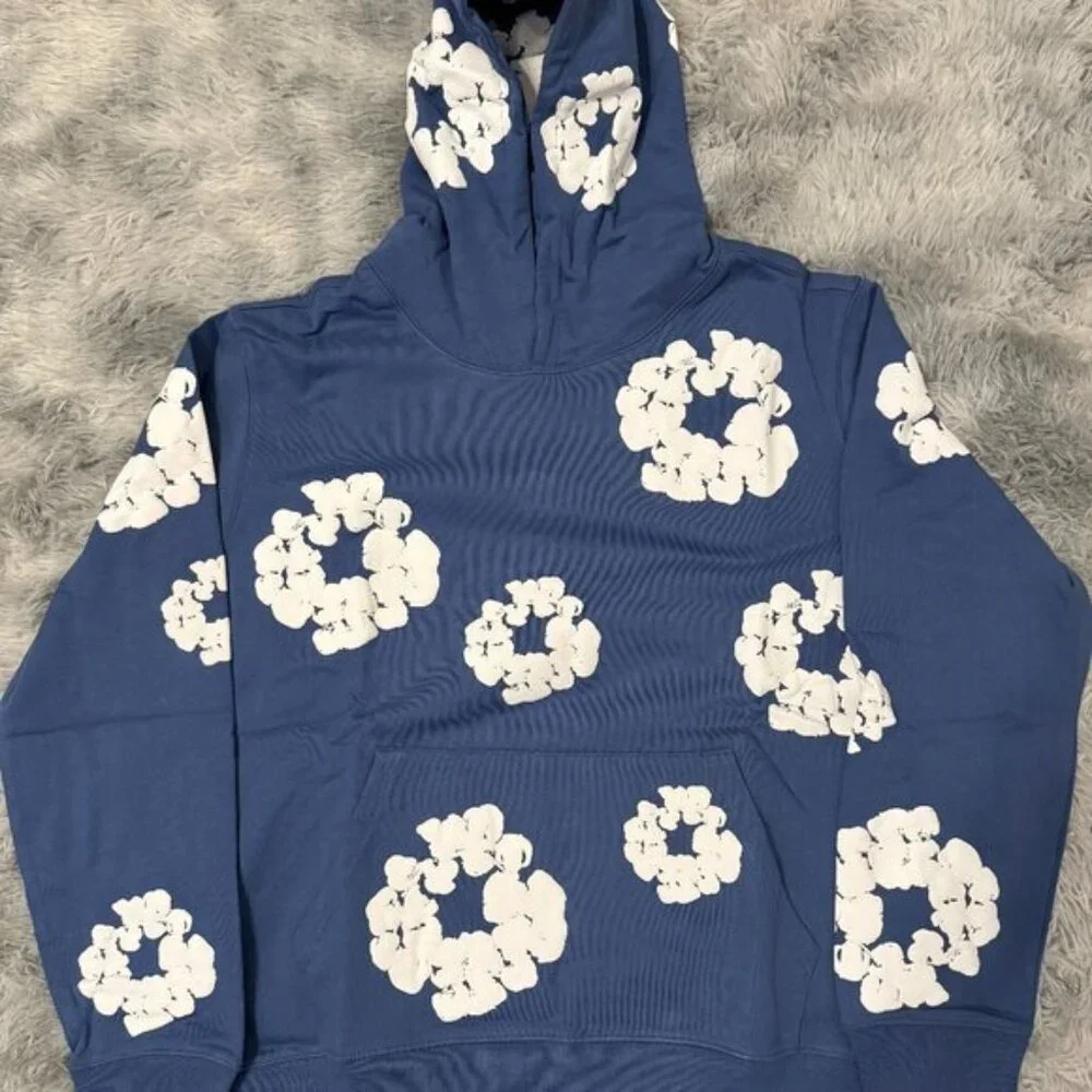 Denim Tears The Cotton Wreath Blue Pullover Hoodie Men’s Size Large - Picture 1 of 3